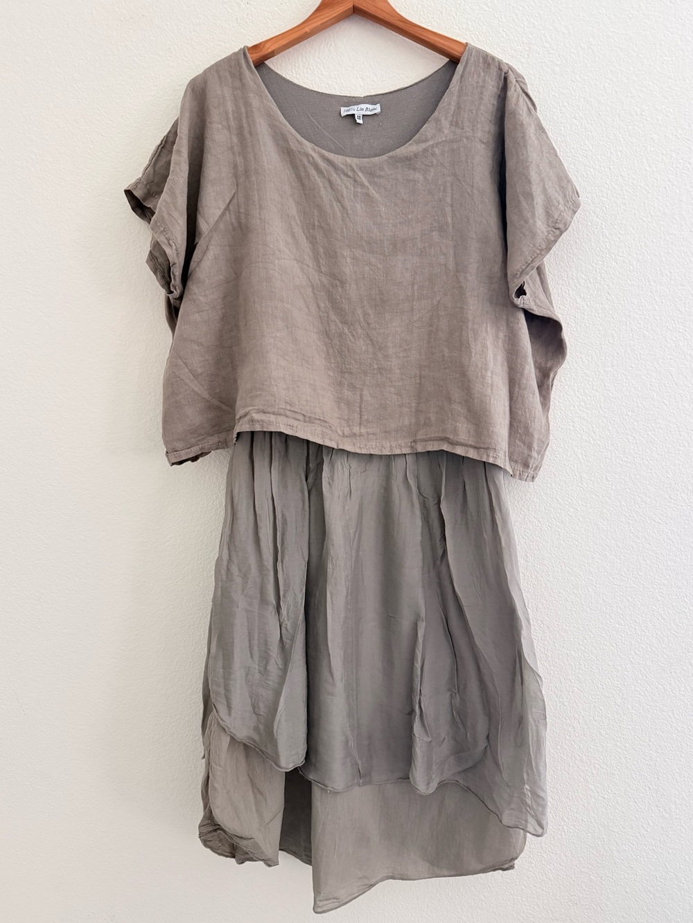 Italian Lagenlook asymmetrical layered flowy dress dolman top 100% Lin Blanc